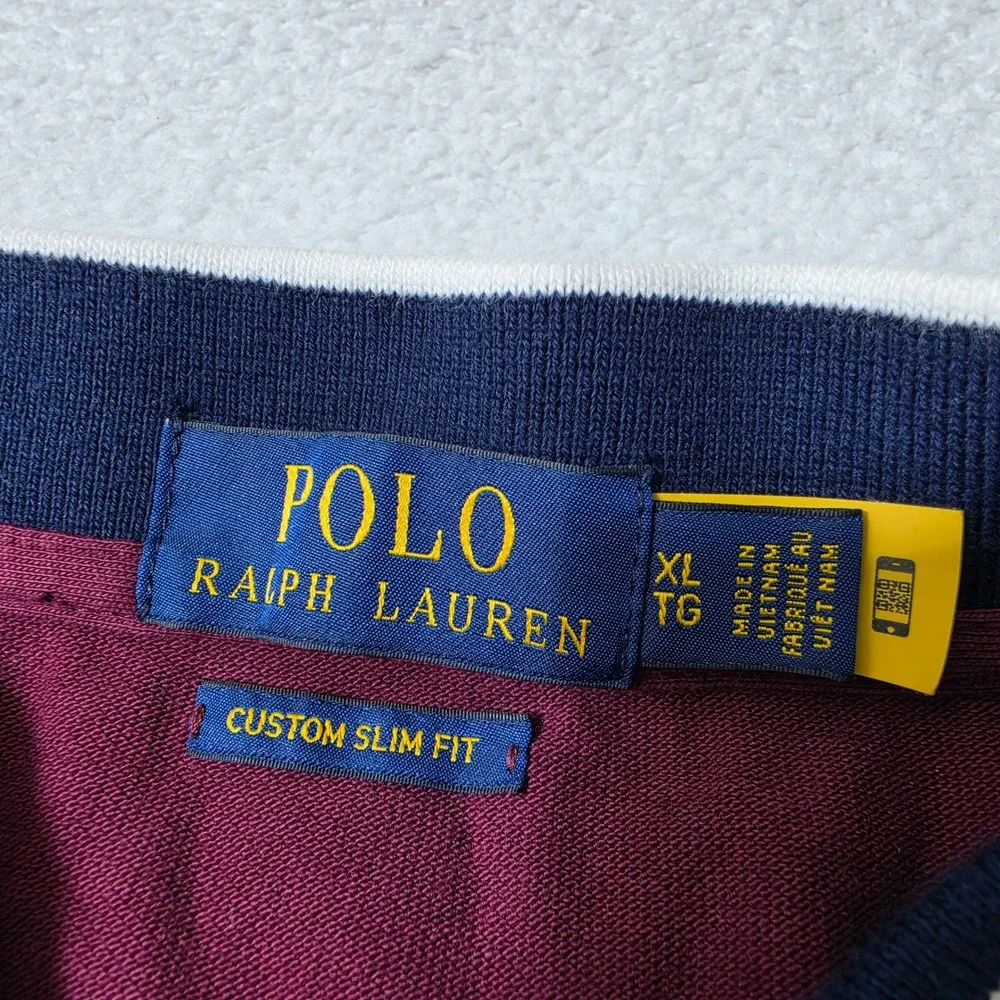 Polo Ralph Lauren BIG PONY Custom Fit Mens XL Polo Burgundy Navy White Crest